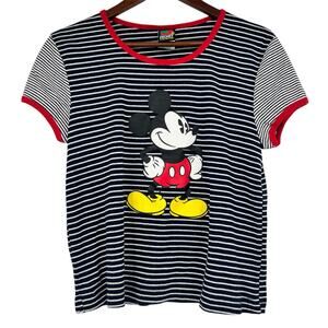 Vintage 90’s y2k Disney Mickey Mouse striped navy & white ringer t-shirt XL